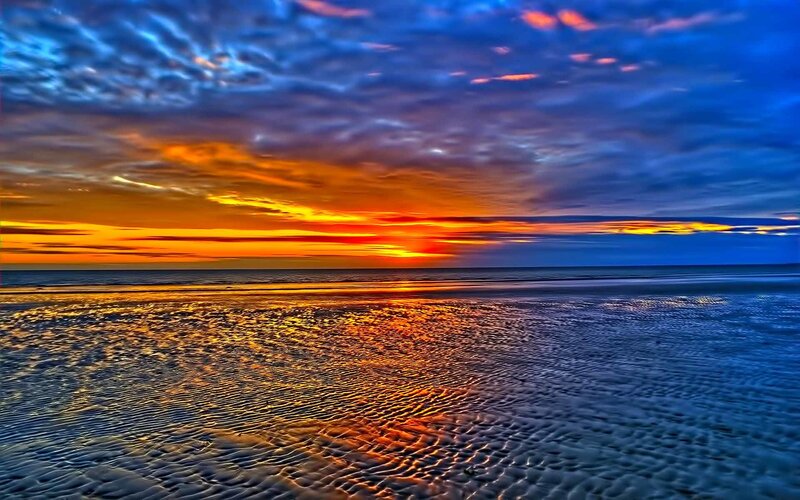 Vibrant sunset over beach