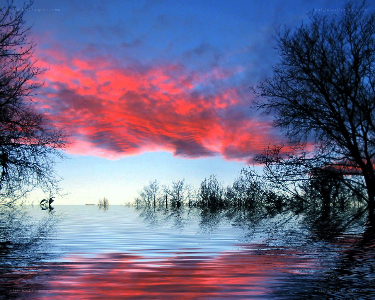 Vibrant sunset over calm water