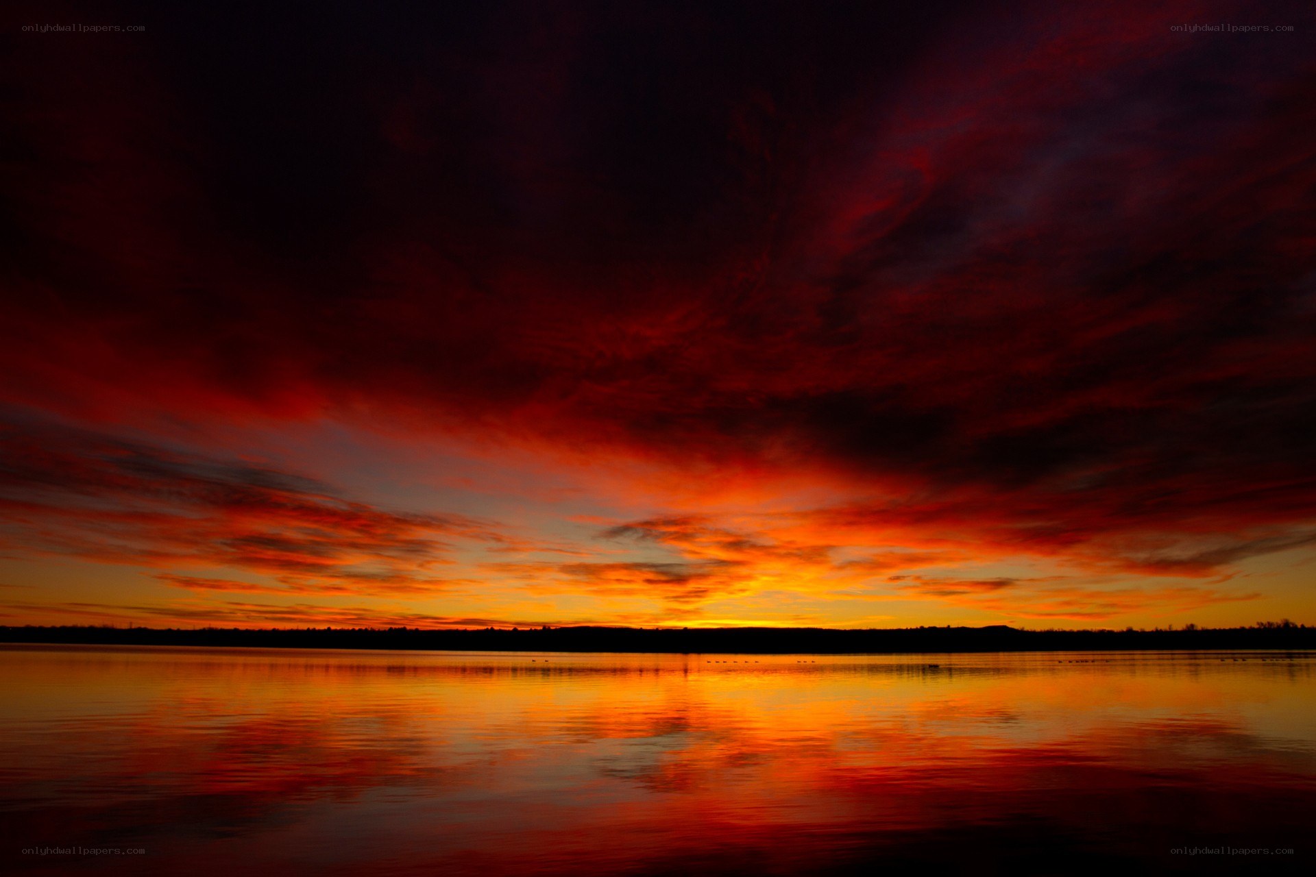 Vibrant sunset over calm water