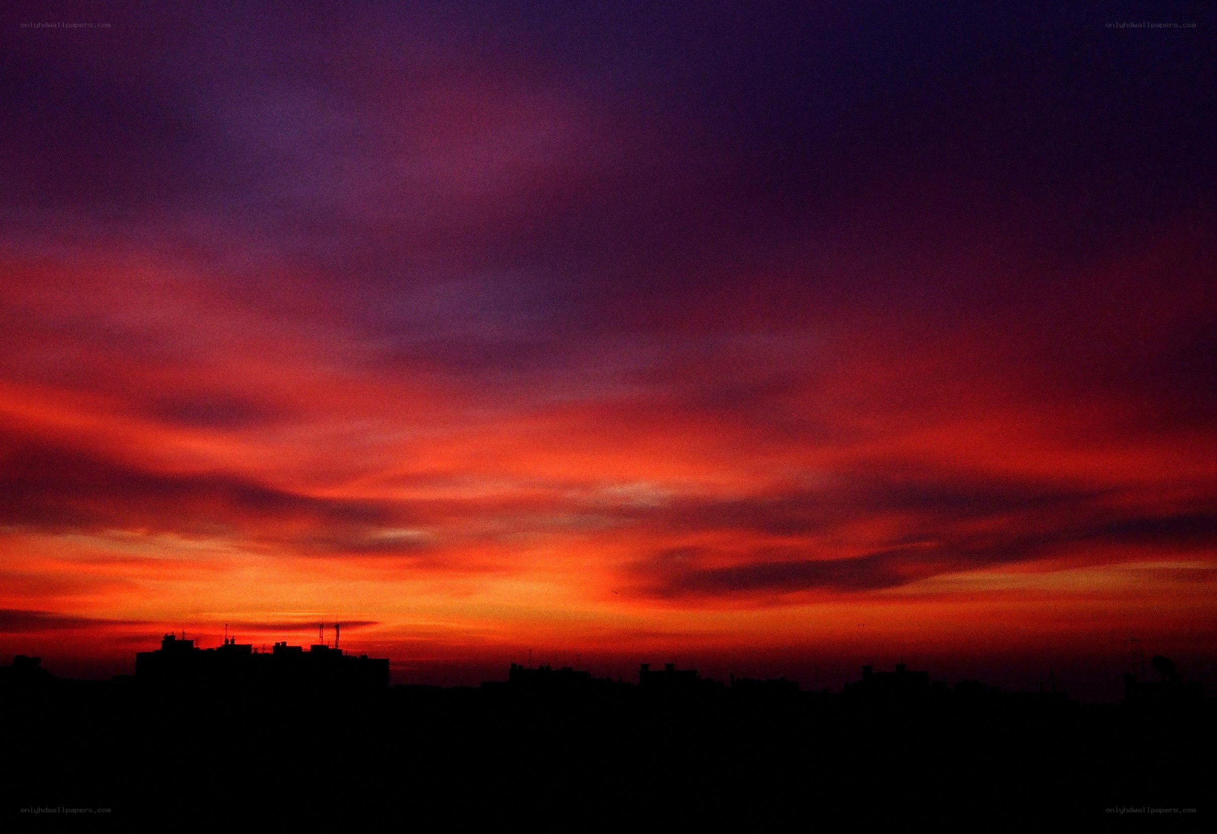 vibrant sunset over city