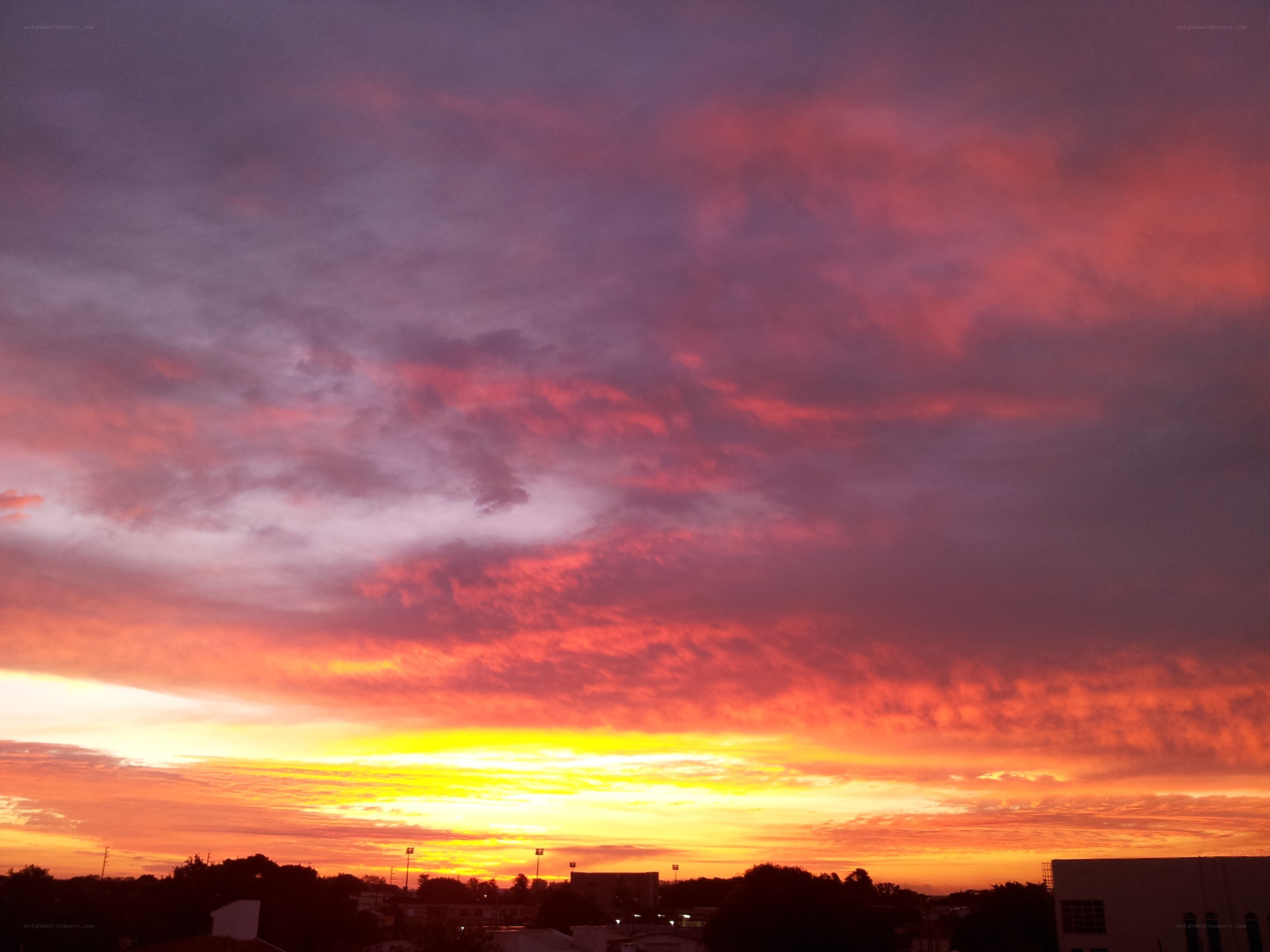 Vibrant sunset over city
