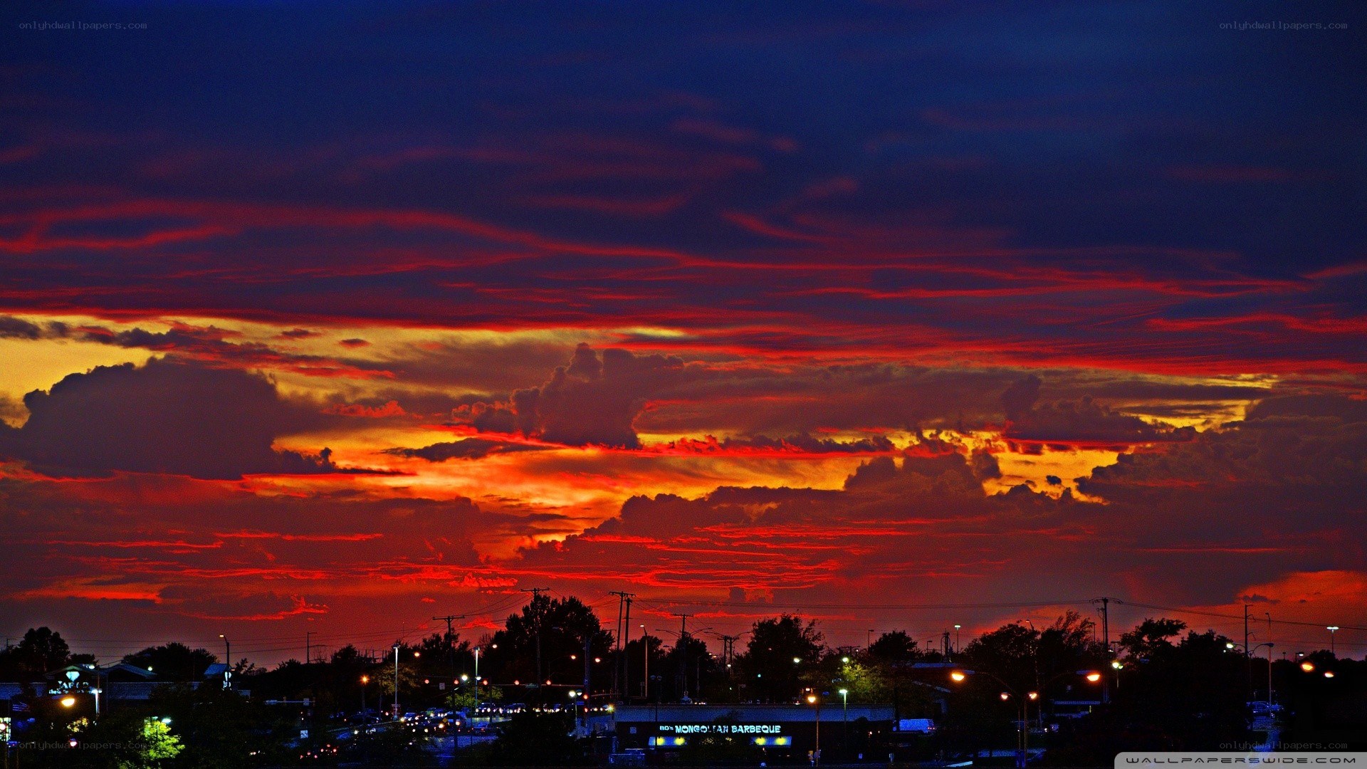 vibrant sunset over city