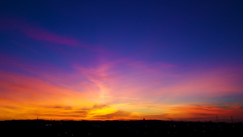 vibrant sunset over city
