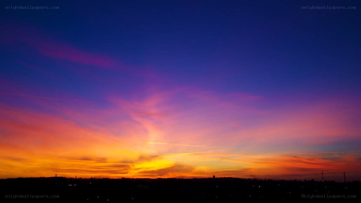 vibrant sunset over city