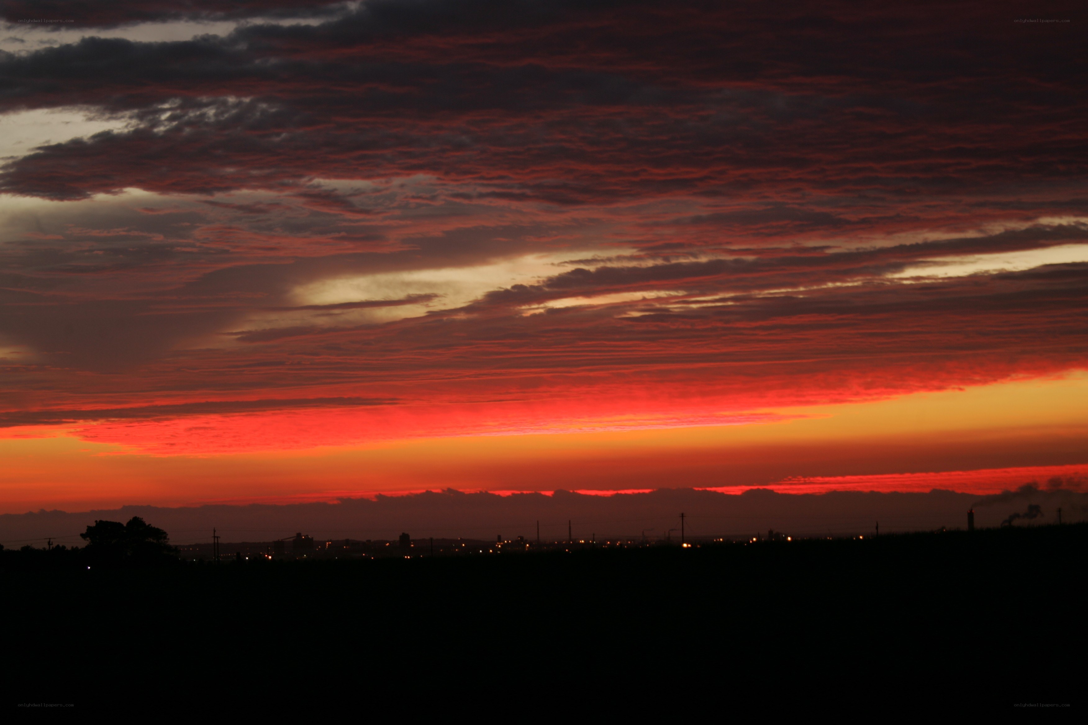 vibrant sunset over city