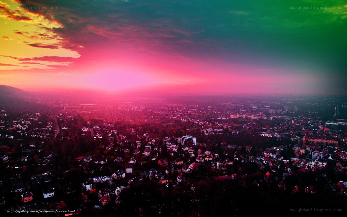 vibrant sunset over city