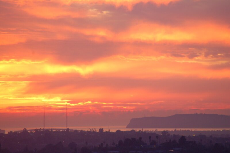 vibrant sunset over coastal city