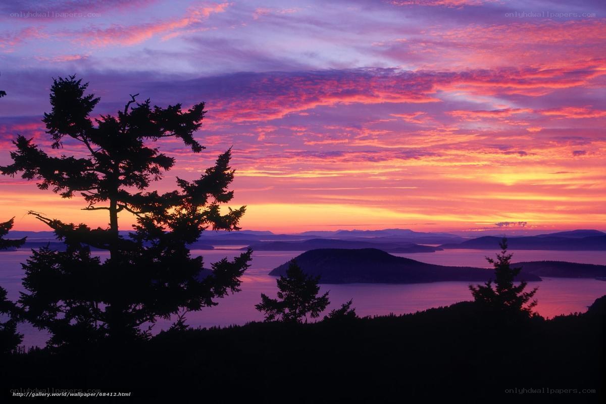 Vibrant sunset over coastal islands
