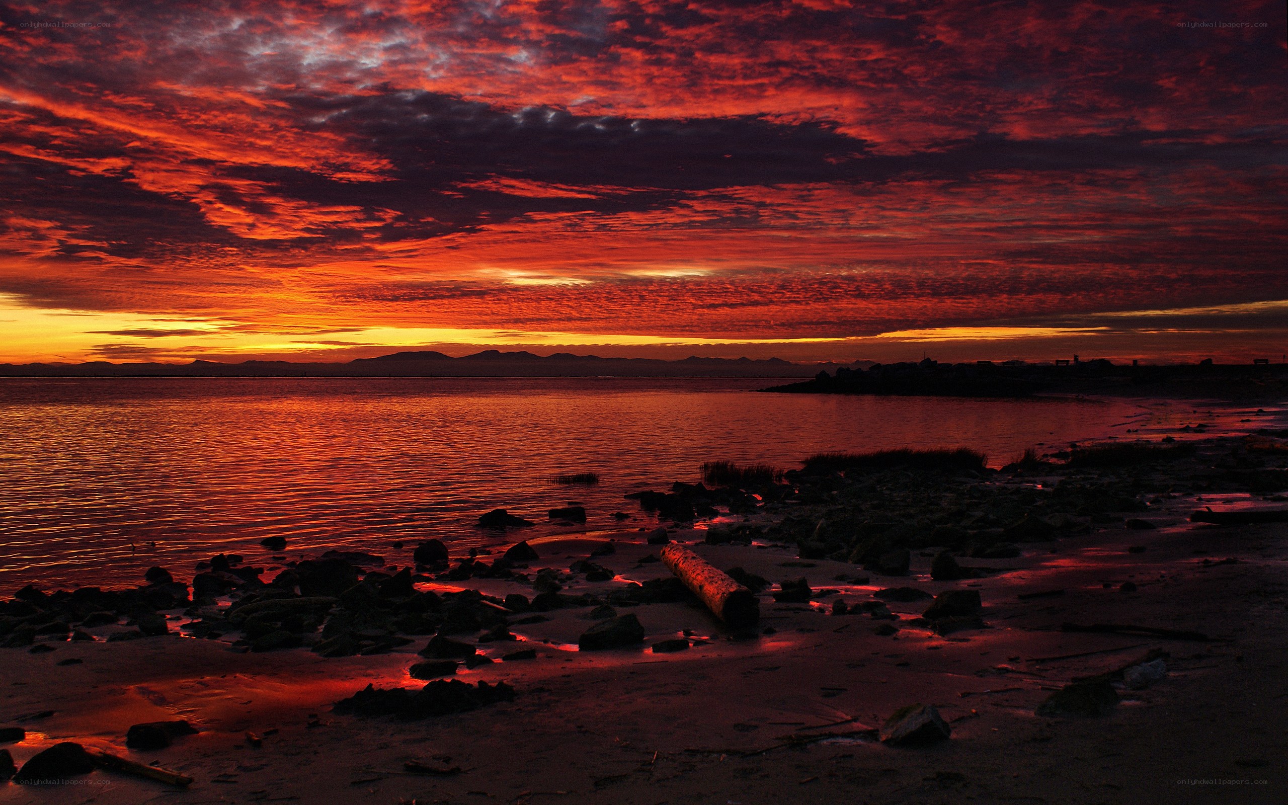 Vibrant sunset over coastal shore