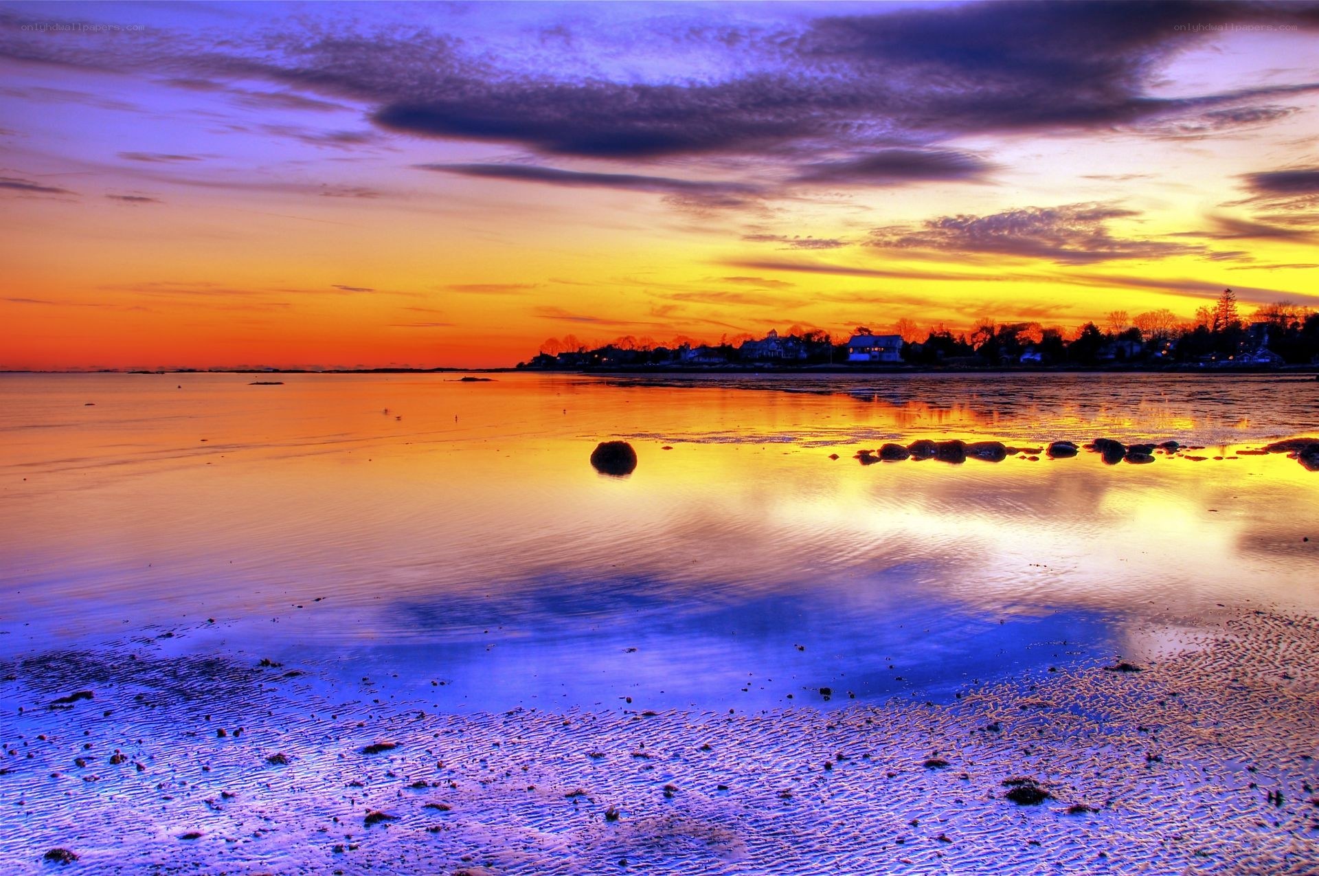 Vibrant sunset over coastal waters