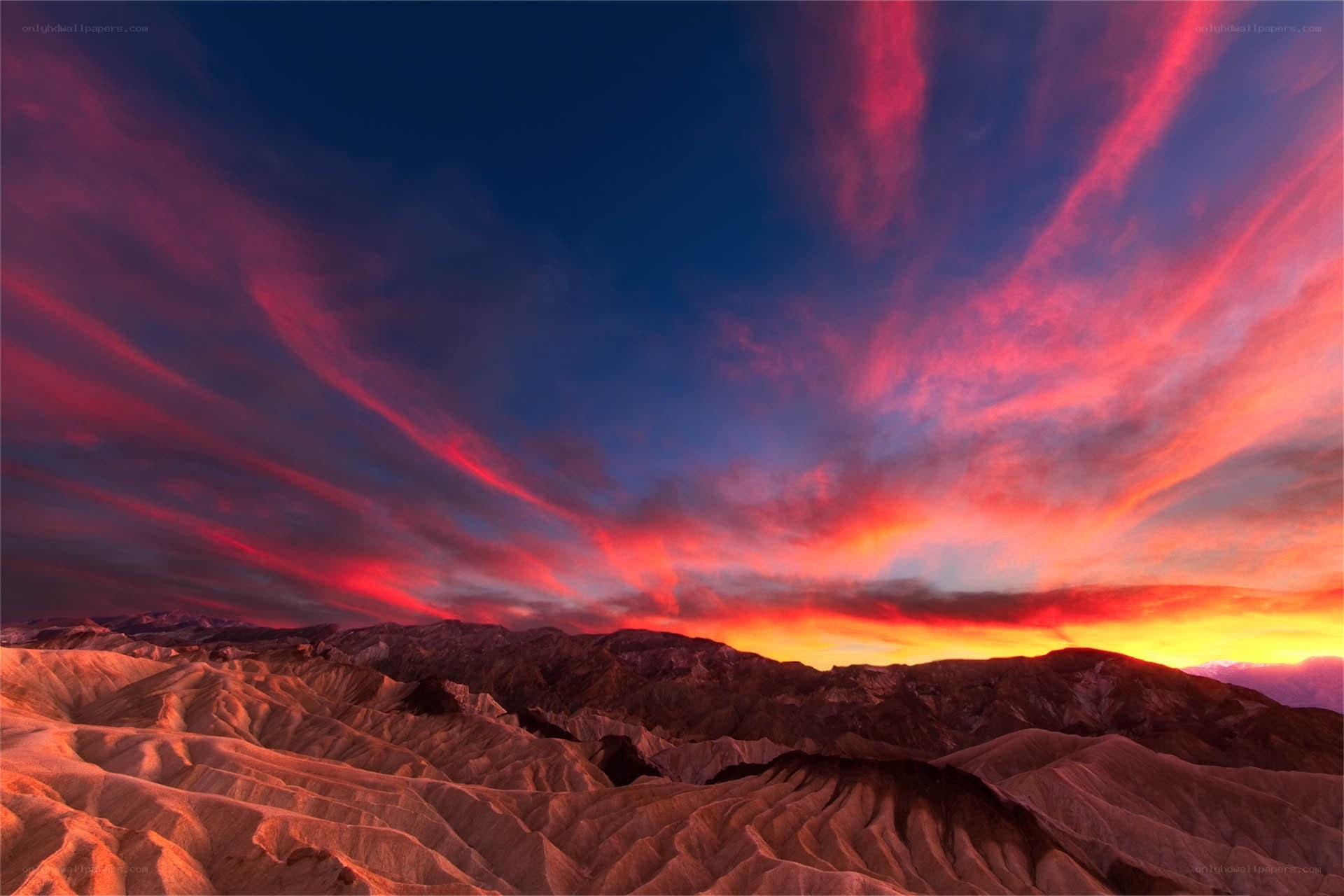 Vibrant sunset over desert mountains