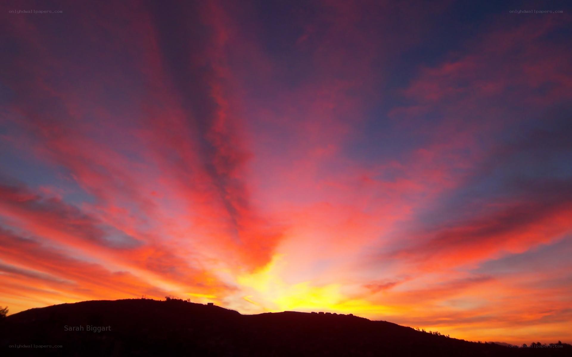 Vibrant sunset over hills