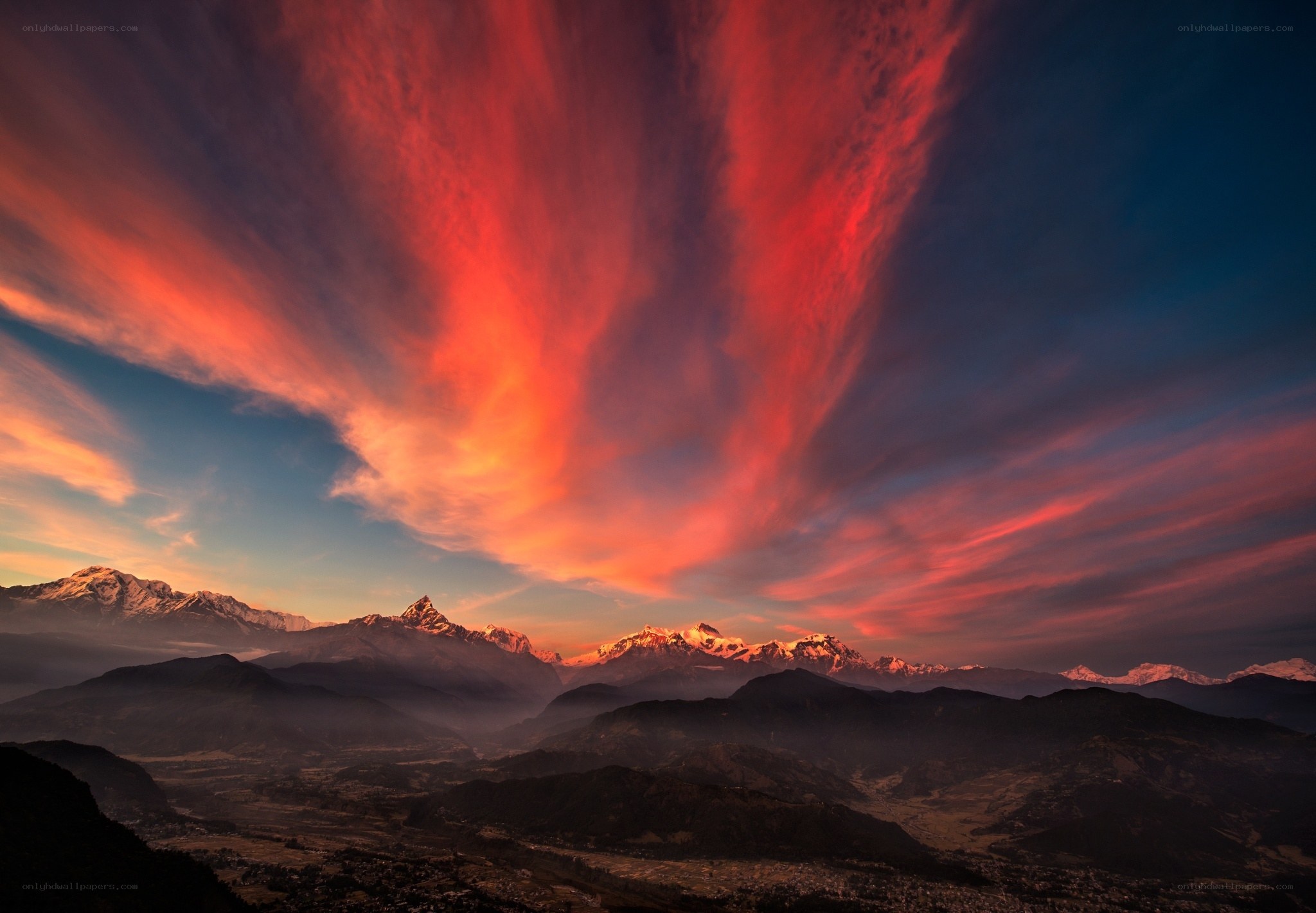 Vibrant sunset over Himalayan peaks