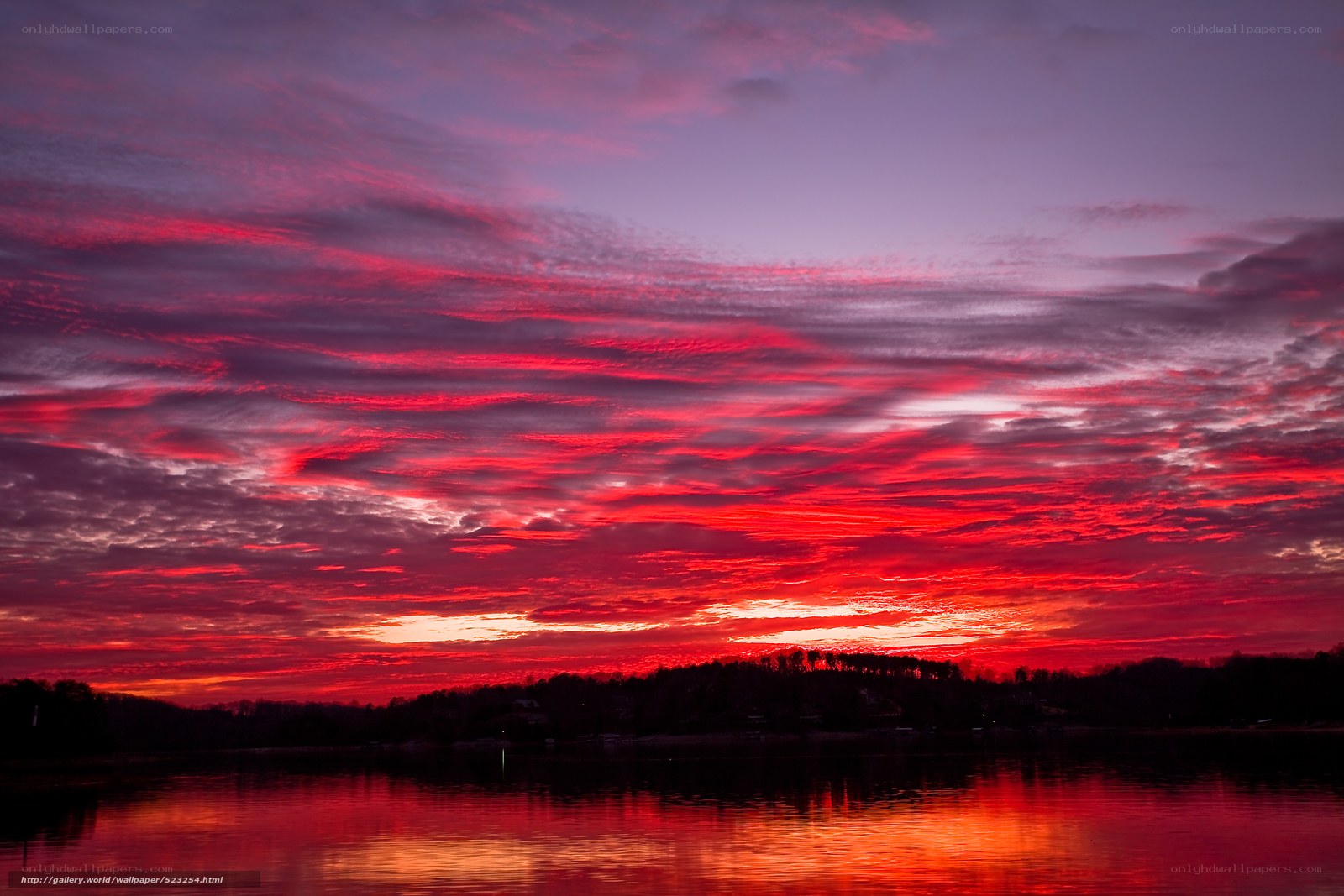 Vibrant sunset over lake