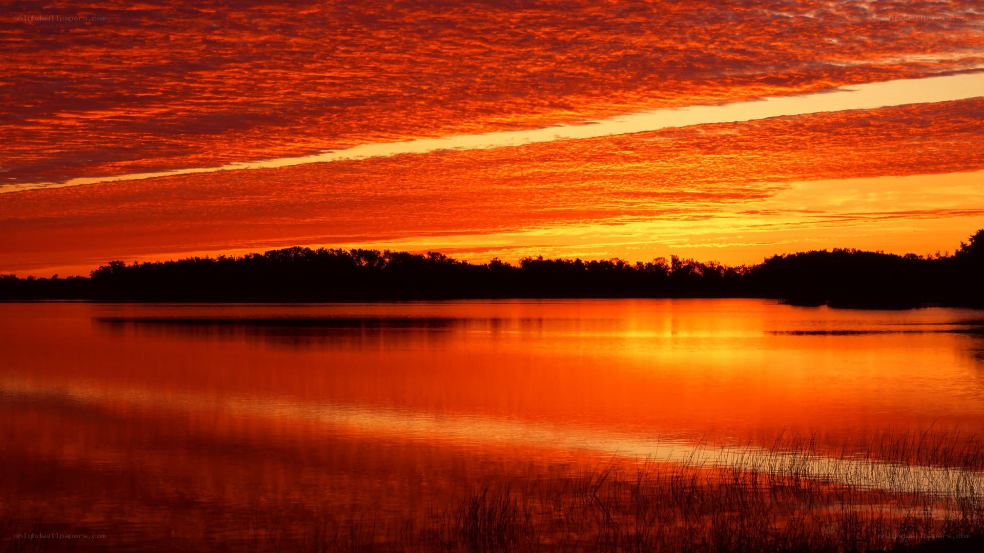 vibrant sunset over lake