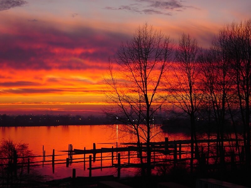 vibrant sunset over lake