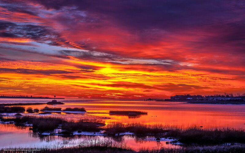 Vibrant sunset over marshland