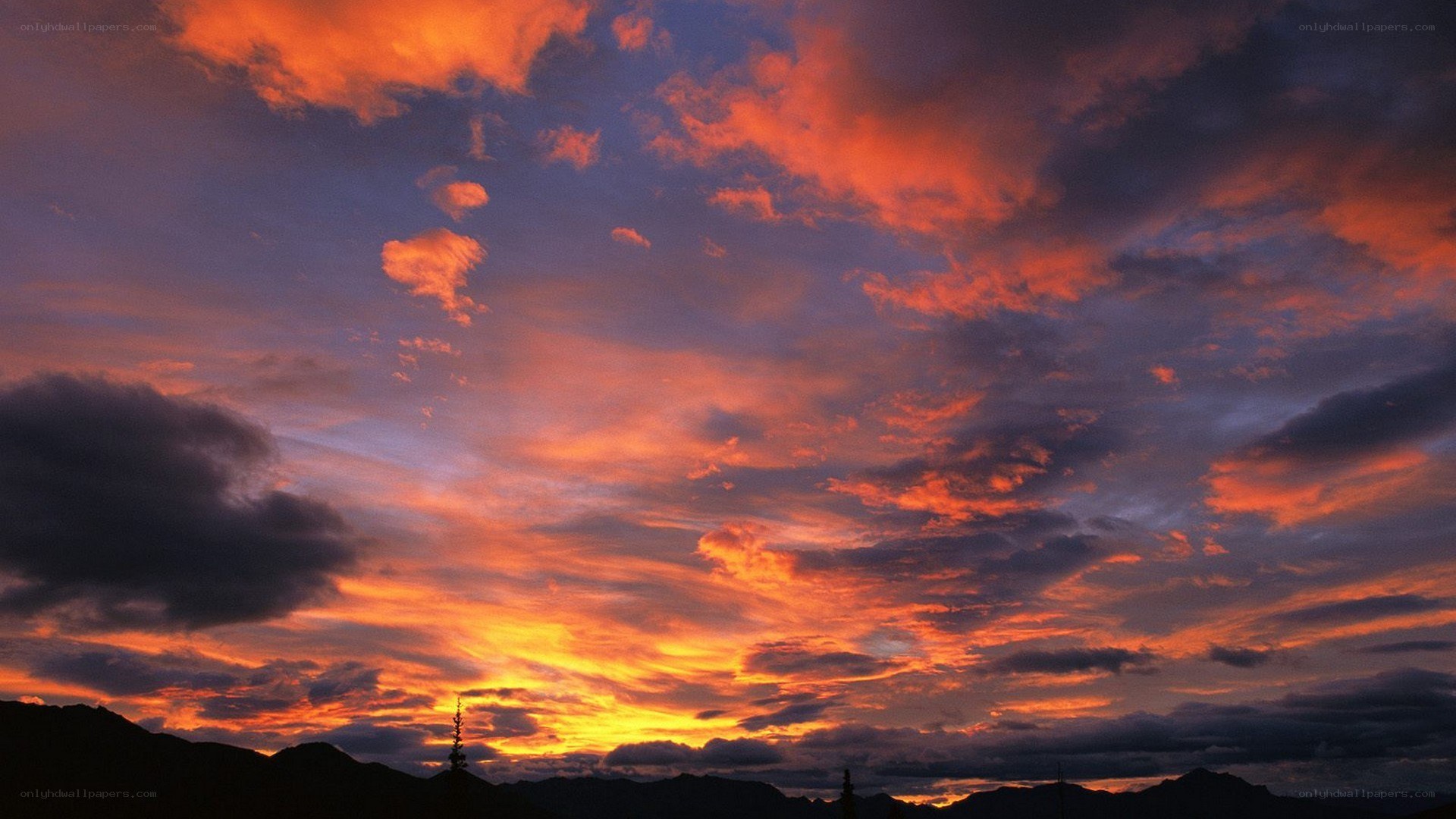 Vibrant sunset over mountains