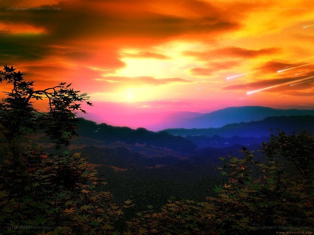 Vibrant sunset over mountains
