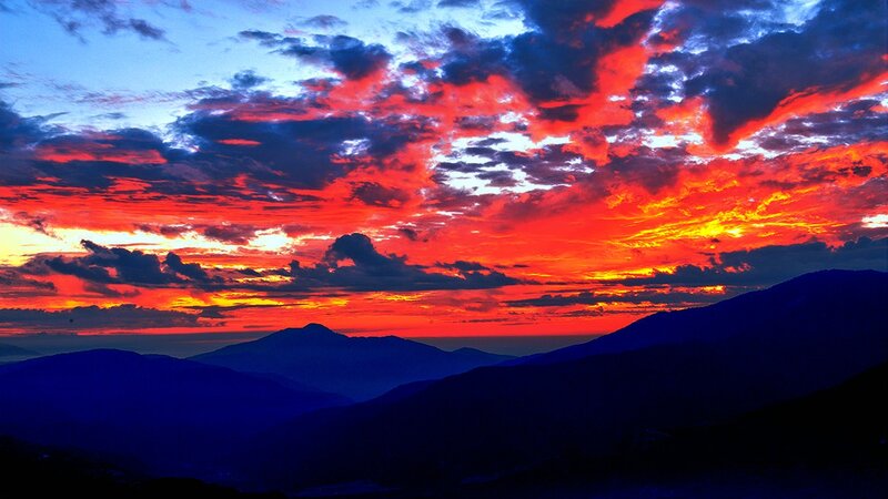 Vibrant sunset over mountains