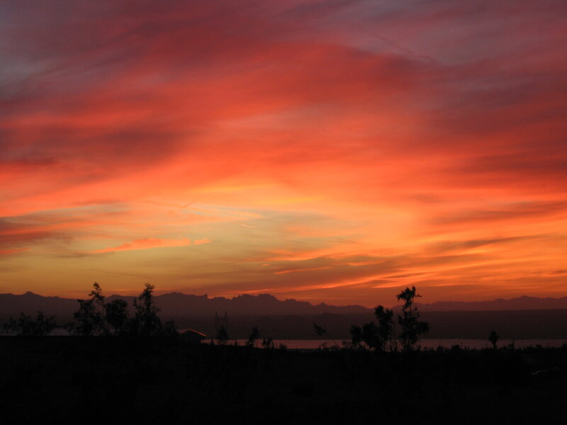 Vibrant sunset over mountains