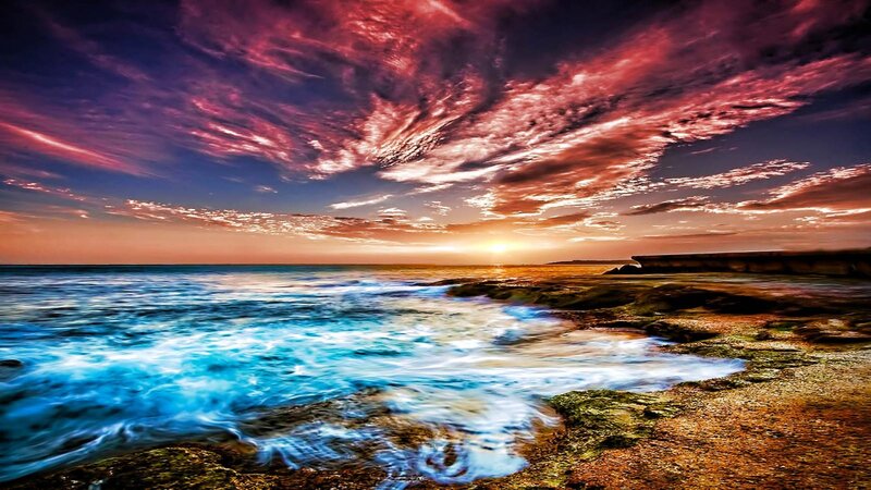vibrant sunset over ocean