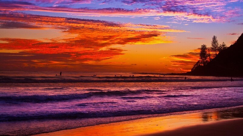 Vibrant sunset over ocean beach