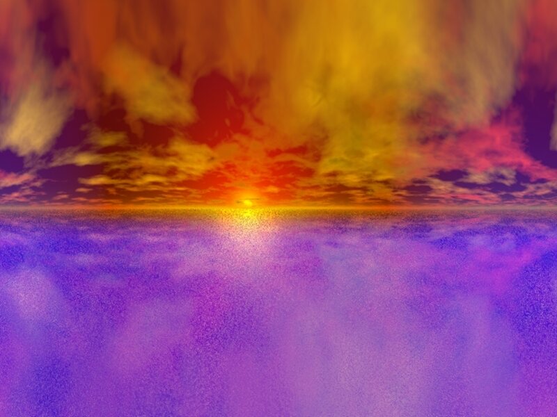 vibrant sunset over purple sea