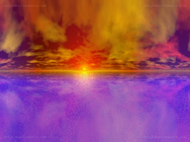 vibrant sunset over purple sea