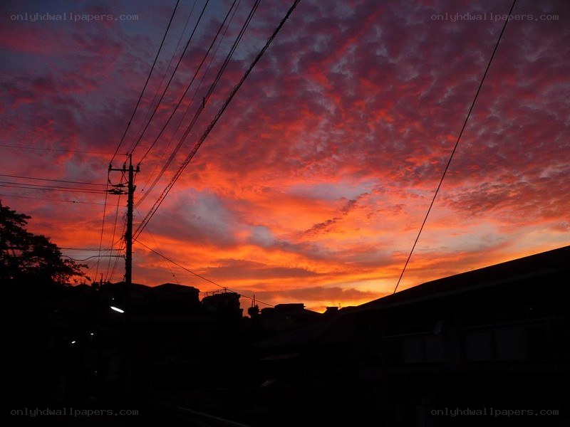 vibrant sunset over residential area