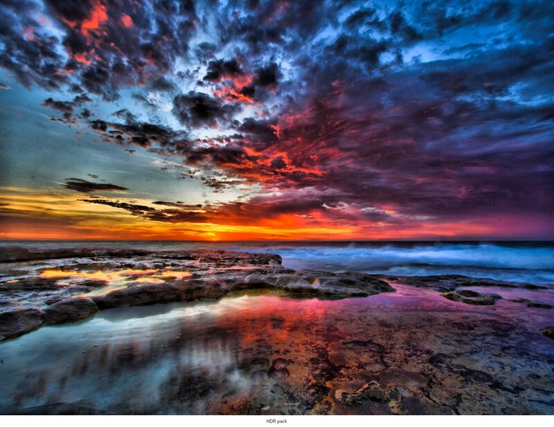 Vibrant sunset over rocky shore