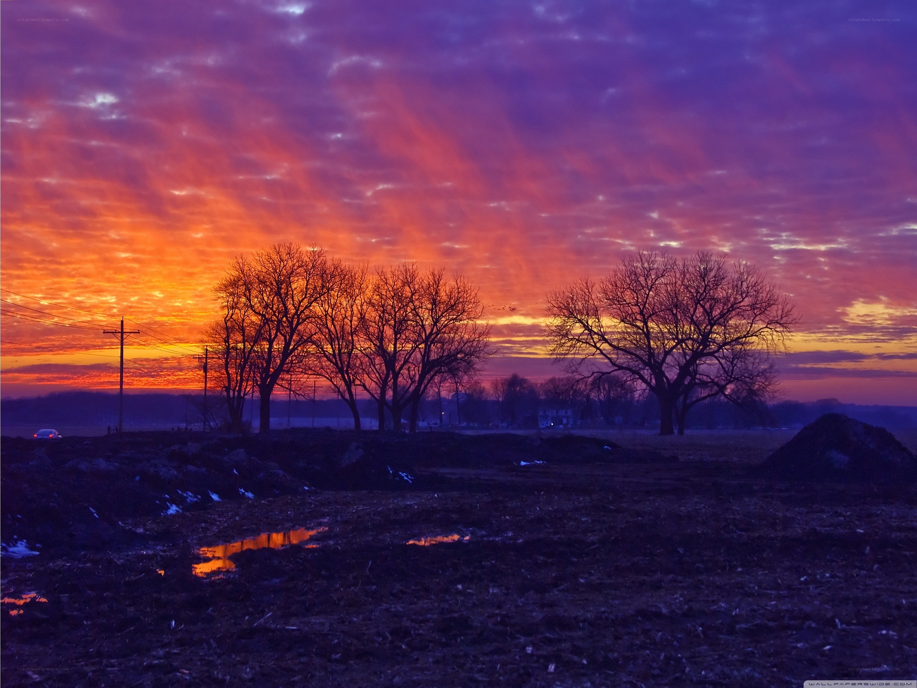 Vibrant sunset over rural landscape