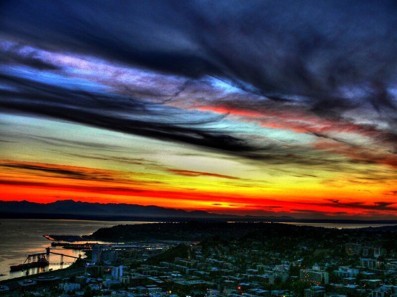 Vibrant sunset over Seattle