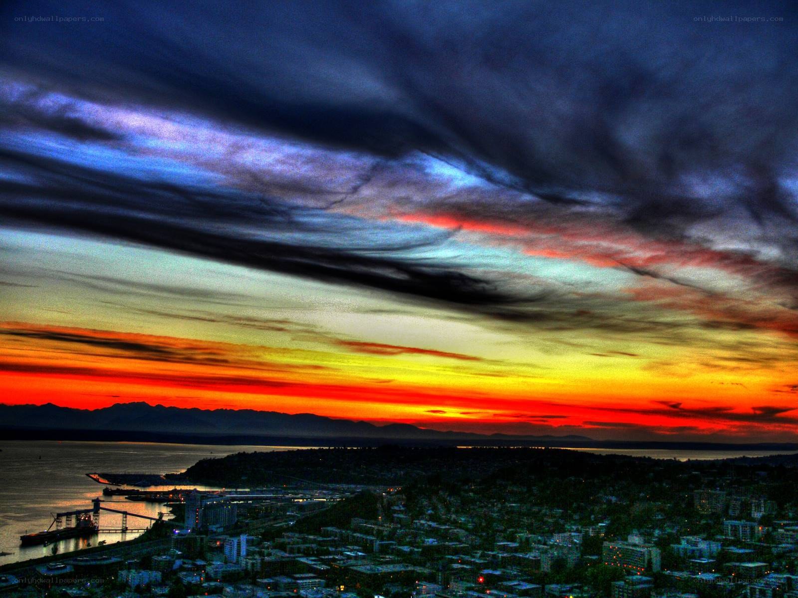 Vibrant sunset over Seattle