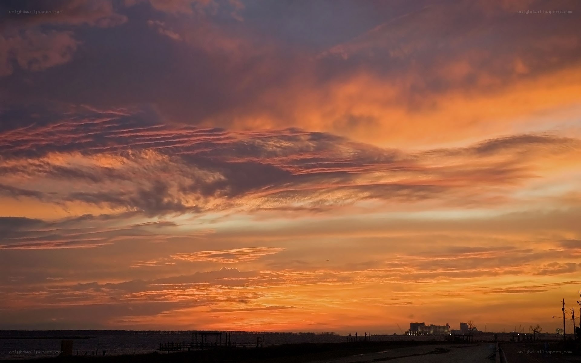 Vibrant sunset over the water