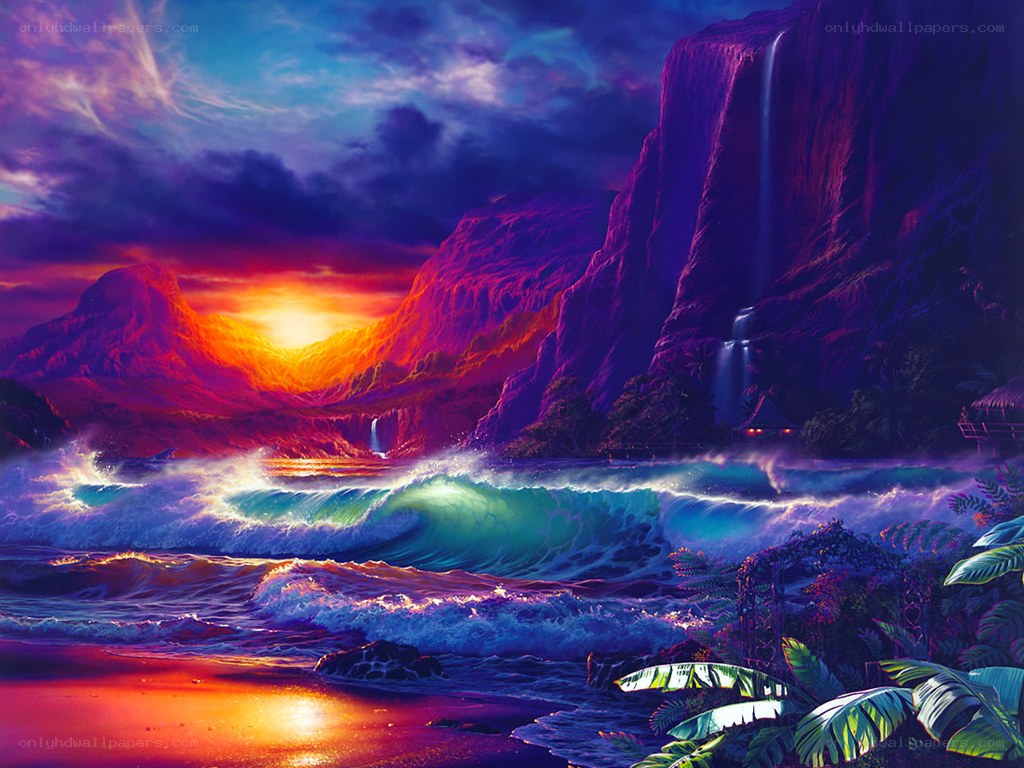 vibrant sunset over tropical coast