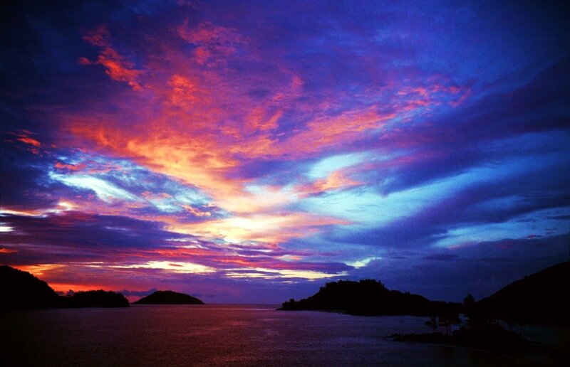 Vibrant sunset over tropical islands