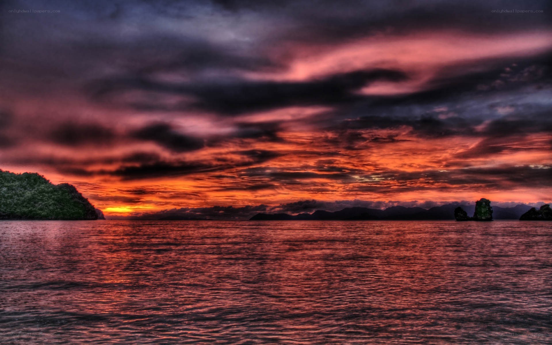 Vibrant sunset over tropical waters
