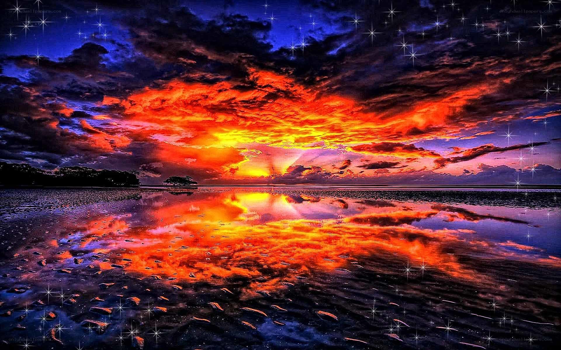 Vibrant sunset over water