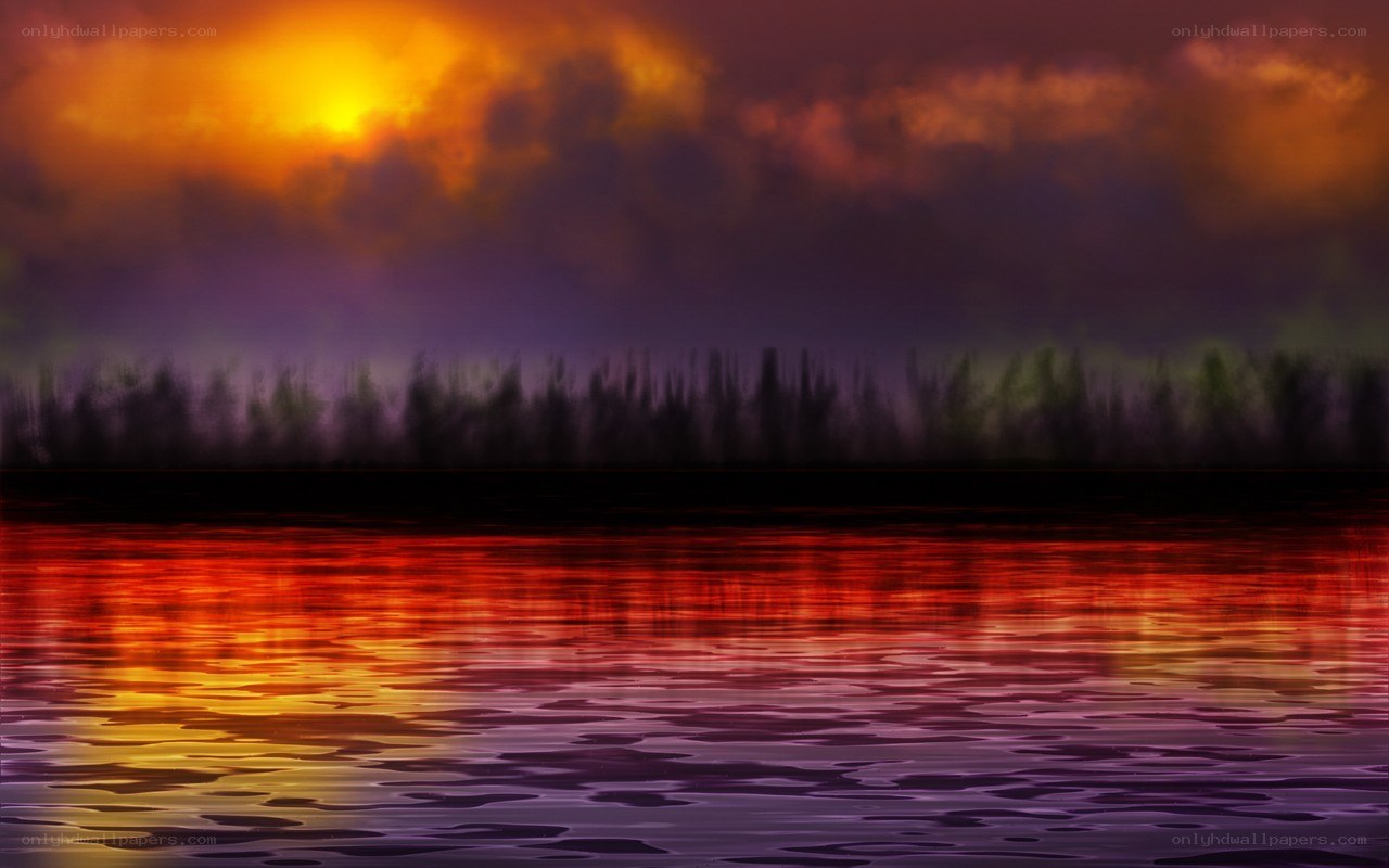 Vibrant sunset over water