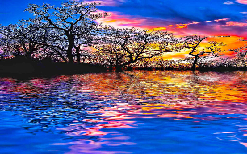 Vibrant sunset over water