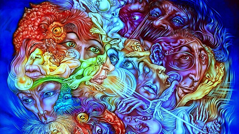 vibrant surreal face collage