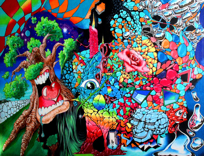 vibrant surreal mosaic artwork
