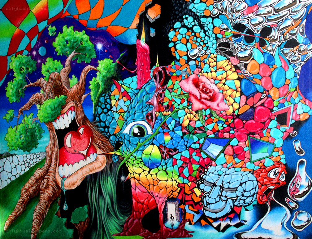 vibrant surreal mosaic artwork