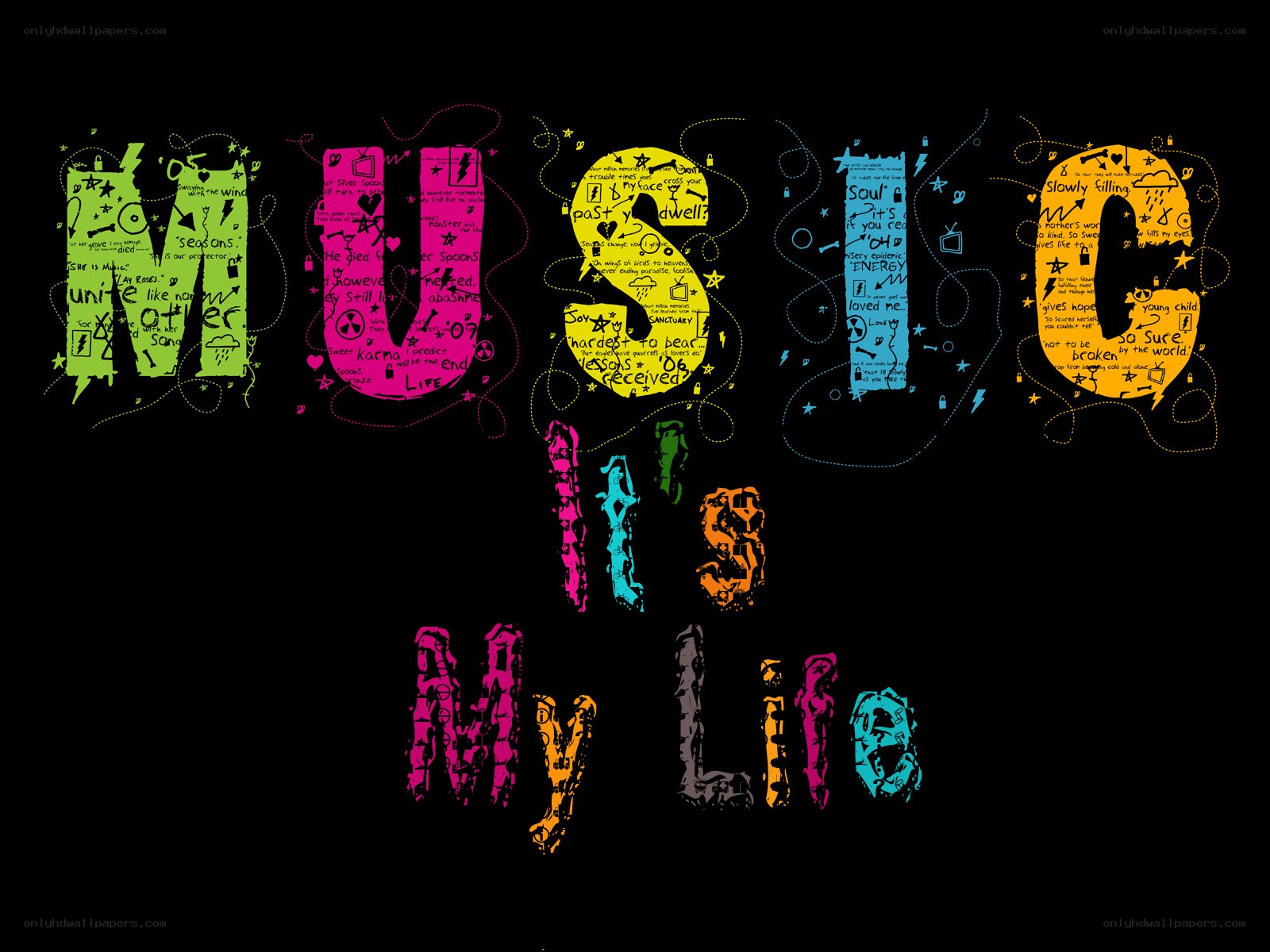 vibrant text art with lyrics