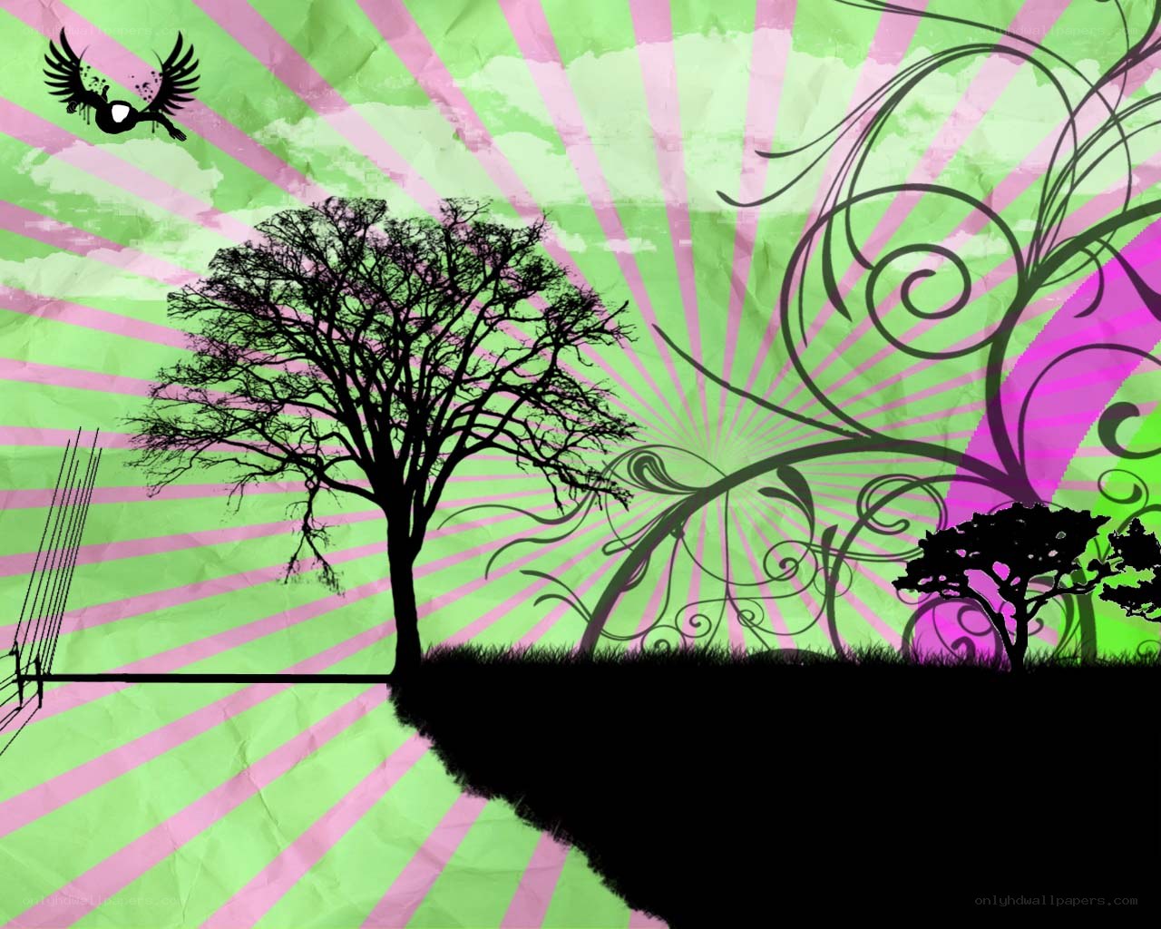 vibrant tree silhouette art