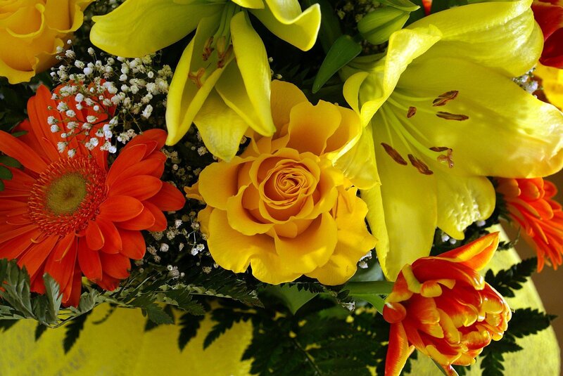 vibrant yellow and orange flower bouquet