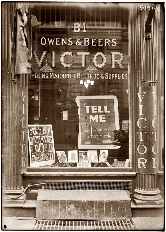 Victor record store window