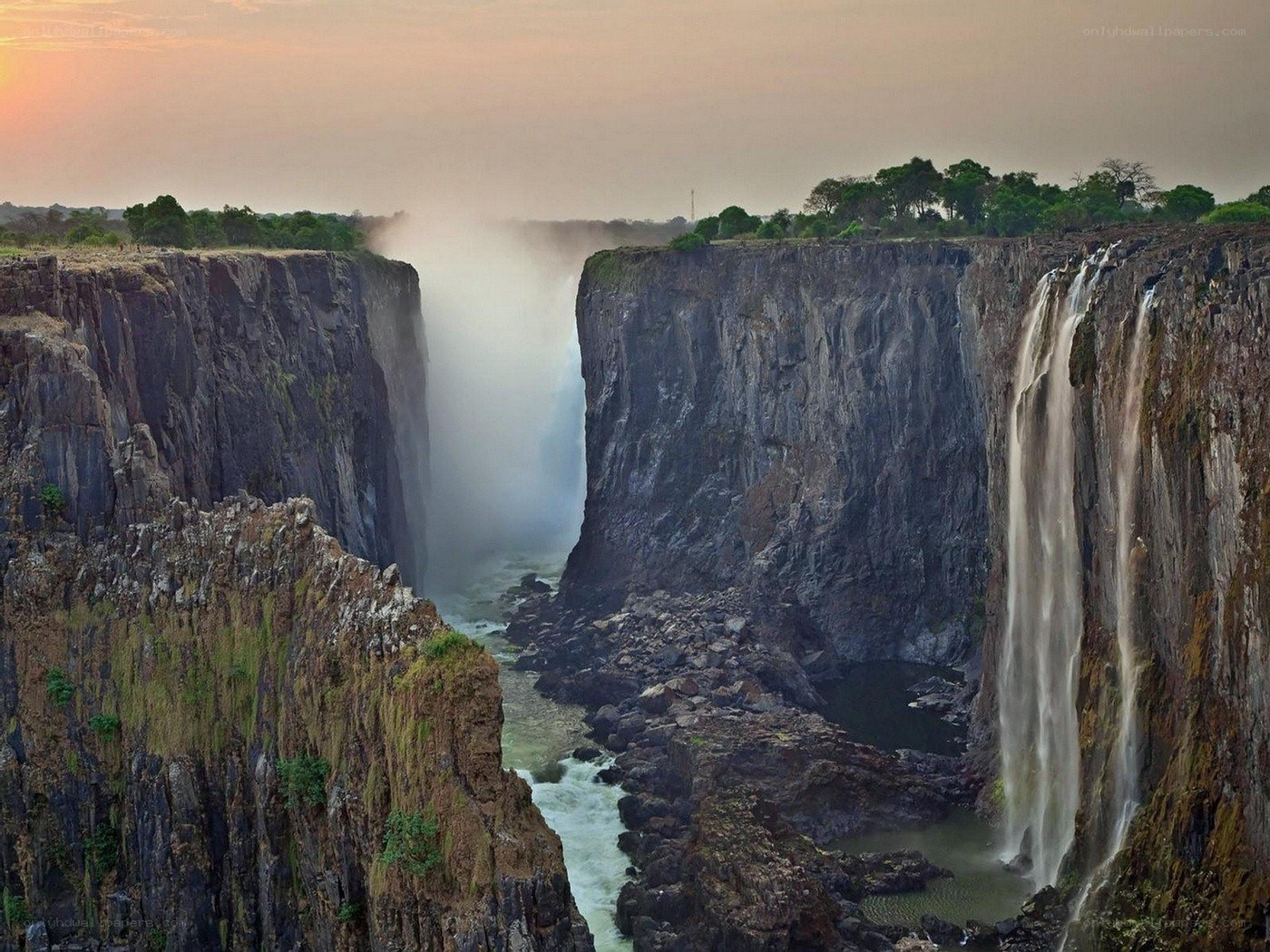 Victoria Falls at sunset