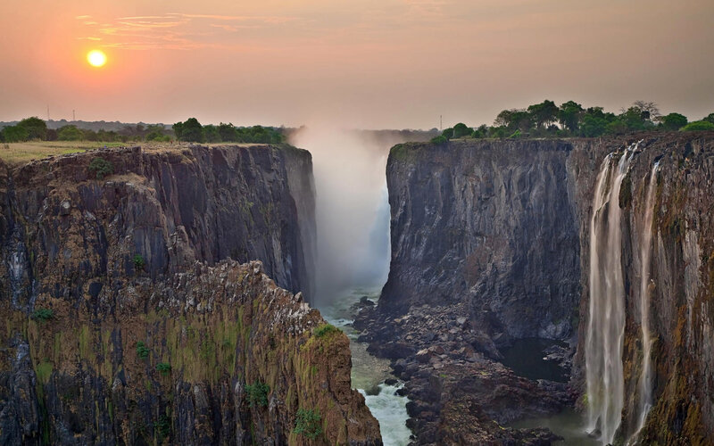 Victoria Falls at sunset